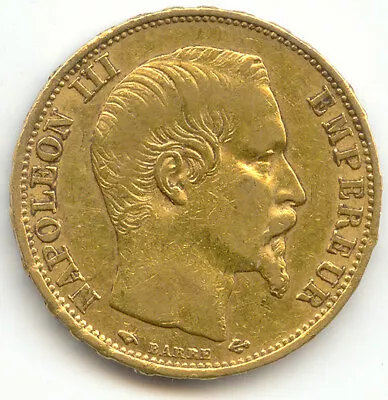 France 1860-A 20 Francs Gold Napoleon III Lustrous XF-AU • $439