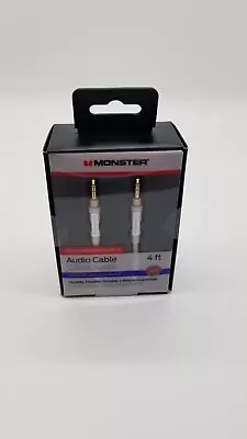 🎶Monster Premium Audio Aux Cable 3.5mm Male To Male - White Silver 4ft 1.2m NEW • $10