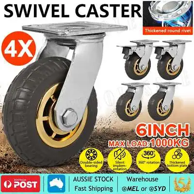 4X 6  / 150mm Heavy Duty Swivel Caster Wheels Castor 1000KG Load 2 With Brakes • $46.95