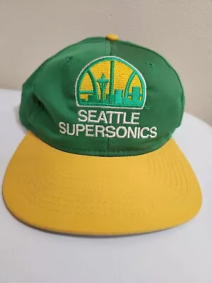 Vintage AJD SEATTLE SUPERSONICS TWO TONE Adjustable SNAPBACK HAT CAP NBA • $17.99