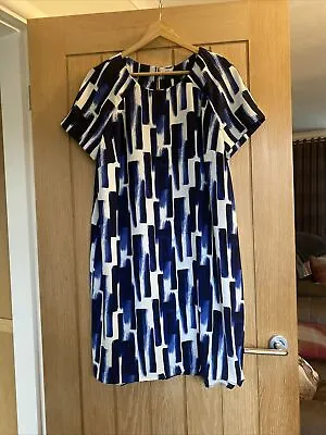 Marks And Spencers Collection Short Sleeved Dress UK16 Blue Black White (c) • £15.99