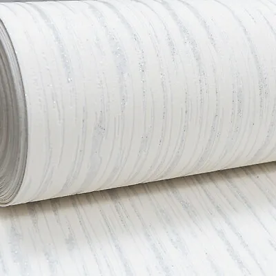 Plain White Grey Silver Glitter Shimmer Thick Textured Blown Vinyl Wallpaper  • £10.99