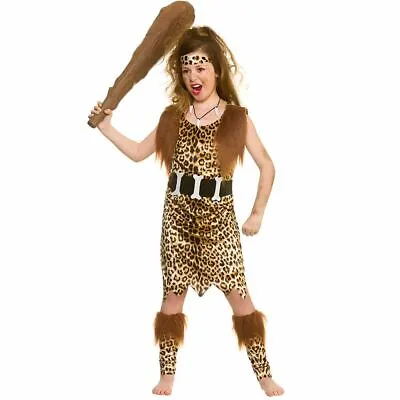 £12.98 • Buy Childs Stone Age Cave Girl Fancy Dress Costume Leopard Print Tunic Headband