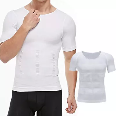 Men's Compression Shirt Undershirt Slimming Tank Tops Vest Abs Slim Body Shaper • £15.79