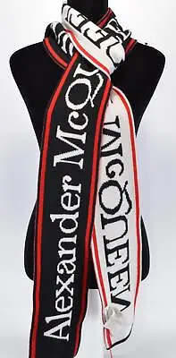 $288.19 • Buy New Alexander McQueen 599718 SELVEDGE Wool Knit Skinny Logo Scarf