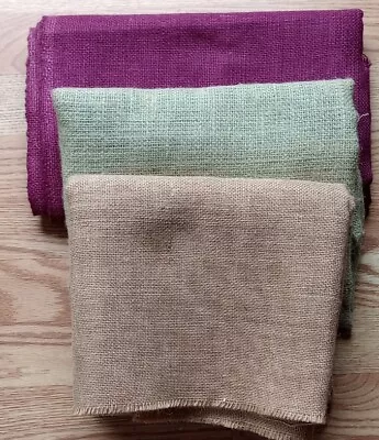 Fabric 3 Remnants Burlap Natural Tan Green Burgundy Rustic Crafts Sewing Decor • $24