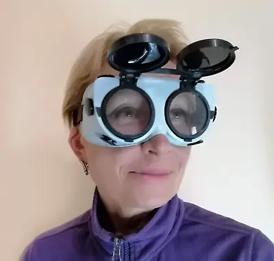 Vintage Safety Goggles Flip Up 90s Welding Worker Industrial Eye Protection Dark • $34