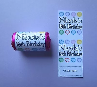 £3.39 • Buy 40 Personalised Sweets Wrappers ONLY Love Hearts BIRTHDAY Favour Gift Mini Treat