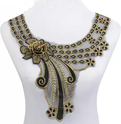 1Pcs Craft Gold Collar Venise 3D Rose Floral Lace Applique Trim Decorated Lace N • $10.71