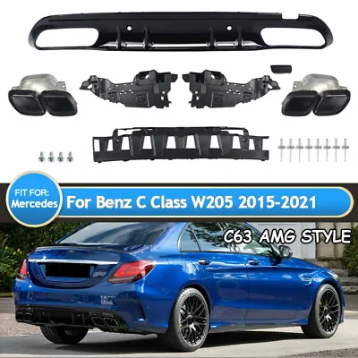 Rear Diffuser Exhaust Tips For 2015-21 Mercedes-Benz W205 C300 C450 C43 C63 AMG • $261.15