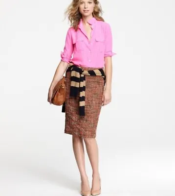 J Crew Brown & Multi Colored Tweed Pencil Skirt Sz 8 • $29.33