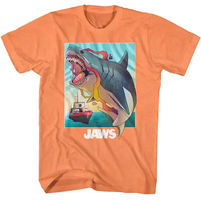 Jaws 70's Thriller Movie Colorful Great White Orca Boat Framed Men's T Shirt • $39.66