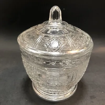 Vintage Clear Pressed Glass Lidded Daiy & Cane Pattern Candy Jar NEW Never Used • $24.75