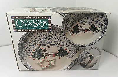 Christmas Tienshan Folk Craft Cabin In The Snow Stoneware 16pc Service For 4 • $124.99