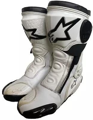 Mens Alpinestars Motorcycle Boots Racing White Size UK 8 US 9 EU 42 S-MX+R Vents • $217.59