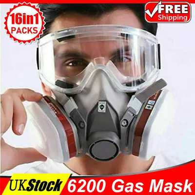 6200 16 IN 1 Full Face Gas Mask Chemical Paint Spray Vapor Respirator Reusable！！ • £10.89