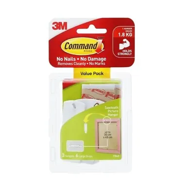 Command Sawtooth Picture Hanger White X 3 (17042) • $17.60