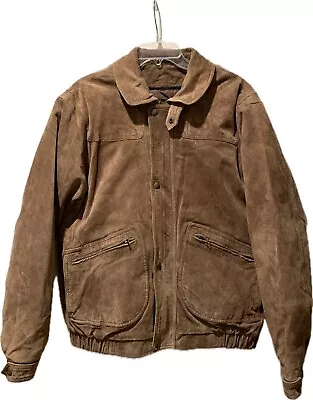 Vintage Eddie Bauer Jacket Mens M Brown Genuine Suede Leather Goose Down Bomber • $99