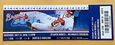 Chipper Jones HR #433 Home Run July 15 2010 7/15/10 Braves Brewers Full Ticket • $14.99