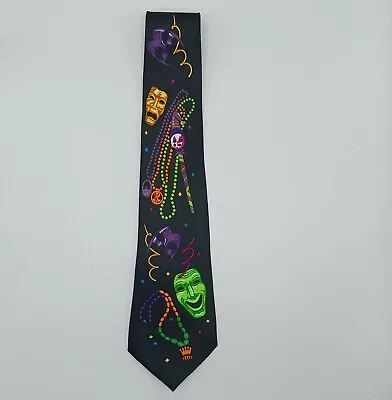 Mardi Gras Necktie Vintage 1997 A. Rogers Fat Tuesday Carnival Masks Beads • $6.48