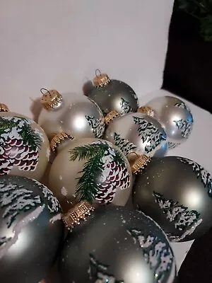 10 Vtg Krebs Green/white Snowglitter Frosted Pine Tree/acorn Glass Xmas Ornament • $24.99