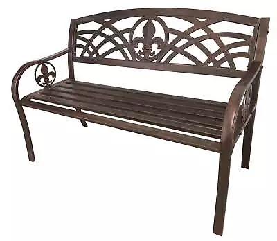  Outdoor Metal Patio Bench With Fleur-De-Lis - Bronze • $107.44