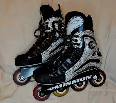 Mission D3 C DNA Inline Hockey Roller Skate BLACK & SILVER Size: 7 E WIDE BOOT • $120