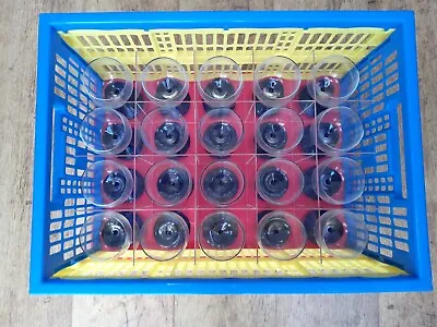 Wine Glass Storage Crate With 20x19ml Blue Base & Stem Glasses Acrylic Dividers • £19
