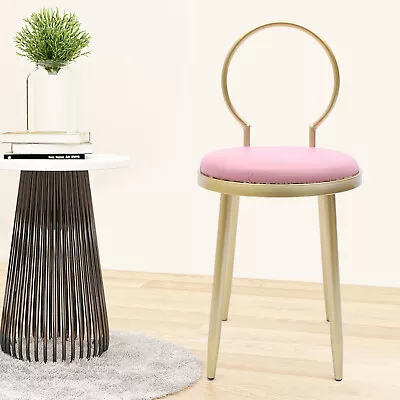 Vanity Stool Metal Frame Round Backrest Dressing Makeup Chair Seat Pink Desk • $51.30