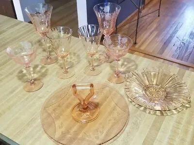 Vintage Rose Glass Stemware And Serving 17 Piece Set • $150