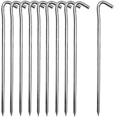 10 X THICK STEEL METAL PEGS Tent Ground Spikes HEAVY DUTY Galvanised Sheet Pins • £4.78