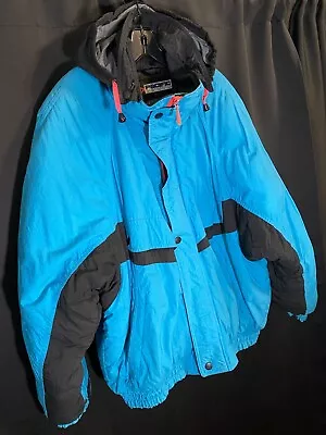 Vintage 90s Pacific Trail Neon Teal Ski Coat Jacket Weatherproof Outdoors Sz L • $42.49