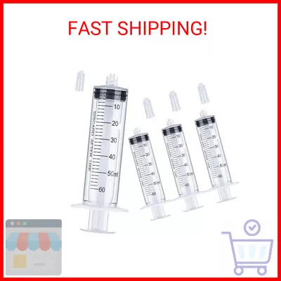 60mL Luer Lock Syringe 4 Pack Large Plastic Sterile Syringes Without Needle For • $10.07