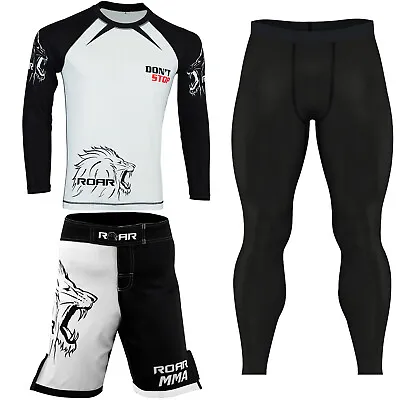 ROAR MMA Grappling Rash Guard BJJ Fight Shorts Thermal Compression Gym Pants • $51.29