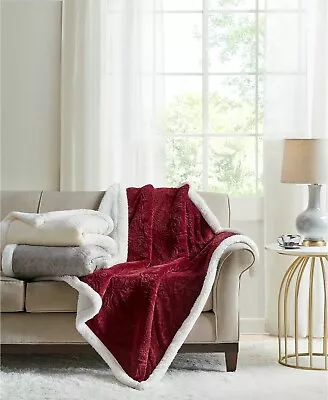 Martha Stewart Collection  Sherpa Red Solid Reversible Throw  T410289 • $35