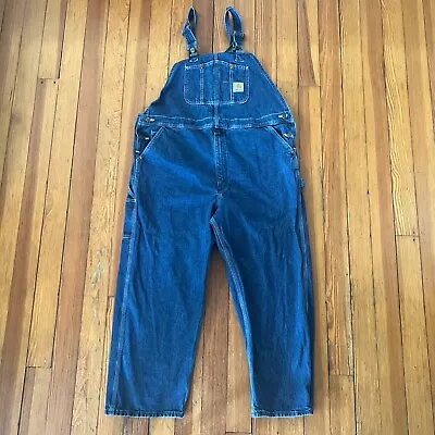 Carhartt Overalls Mens 44x28 R07 DST Blue Jean Denim Work Farmer Utility Bib • $49.77