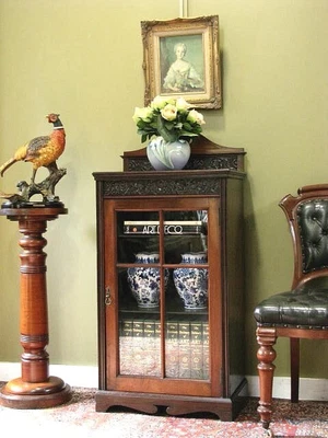 $450 • Buy ANTIQUE WALNUT AND PINE MUSIC CABINET / SIDE TABLE / STORAGE CUPBOARD  C1900S