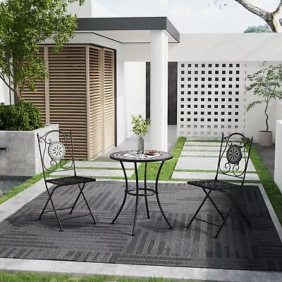 Bistro Sets Mosaic Table And Folding Chairs Patio Garden Outdoor Furniture Set • £49.95