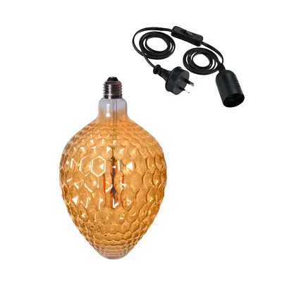$84.99 • Buy Honeycomb Edison LED Light Globe & Power Cord Plug In 1.8m E27 4 Watt Bulb 25cm