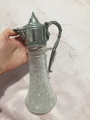 Antique Vintage Silver Plate Cut Glass Falstaff Claret Wine Decanter Water Jug • £26.88