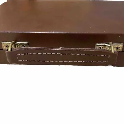 Vintage Backgammon Travel Set Faux Leather Case Compact Magnetic Games SEE • $9.99