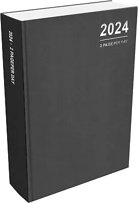 2024 A4 Hardcover 2Pages Per Day Diary Classic Planner Appointment Office Black • £9.99