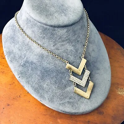 J.Crew Necklace Pendant Gold Arrow Chevron Pave Rhinestone Crystal Modern Long  • $22
