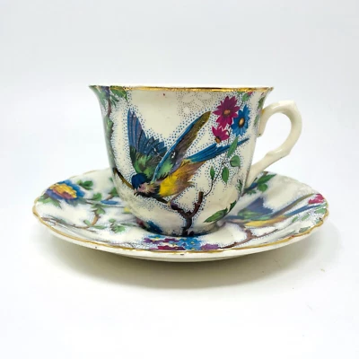 $45 • Buy Lorna Doone Chintz Teacup & Saucer, AJ Wilkinson Royal Staffordshire, Blue Bird