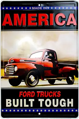 Made In America Ford Trucks Built Tough 12' X 18  Ford Wall Sign Man Cave • $17.99