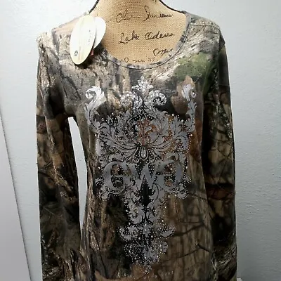 Girls With Guns Top X Large Mossy Oak Camo Rhinestone GWG Tee Shirt Long Sleeve • $19.95