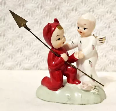 Vintage 1950s NAPCO Saint & Sinner Kitschy Sweet Angel & Devil Figurine 3  Tall • $60.99