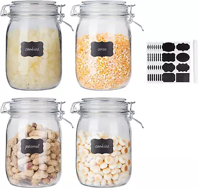 Glass Kitchen Storage Canister Mason Jars With Lids32Oz Airtight Glass Canister • $32.49