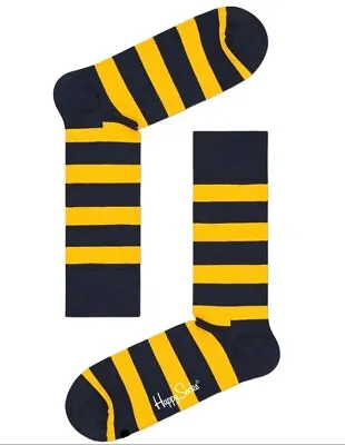 HAPPY SOCKS Men's Yellow Stripe Cotton Crew Sock Size 8-12 NWT • $8