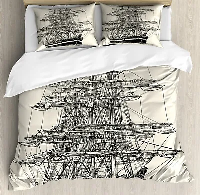 Pirate Ship Duvet Cover Set Sail Boat Vintage • £32.99